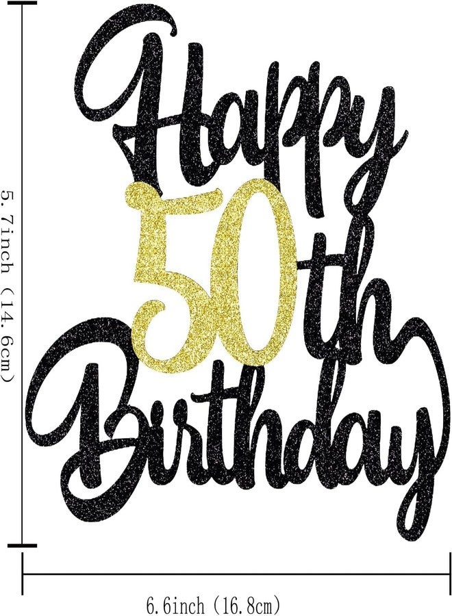 Confetti Happy 50th Birthday Cake Topper, Black & Gold Glitter, Cheers to 50 Years, 50 Fabulous, Perfect for 50th Birthday Decorations & Anniversary Celebrations - Image 4